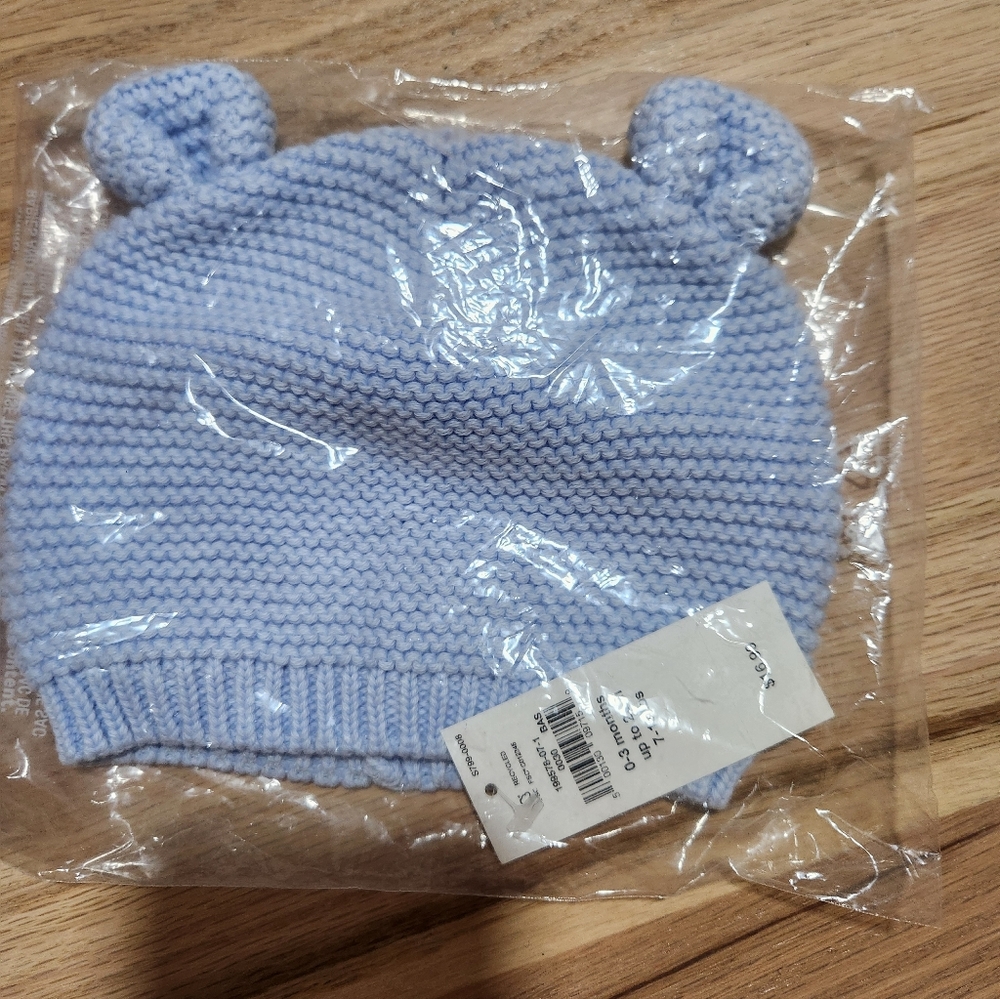 Gap Blue Knitted Baby Hat with Bear Ears 0-3
